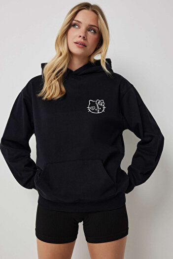 makiteks Бавовняна жіноча худі з капюшоном і кишенями Oversize Sweatshirt Hoodie Small Kitty Face