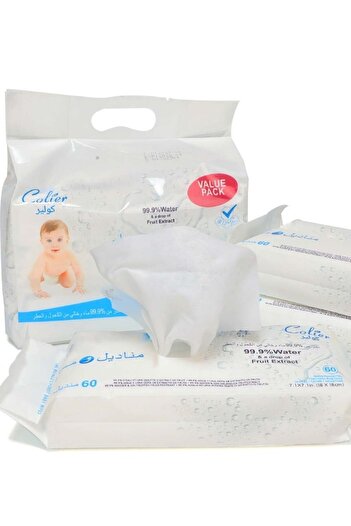 colier Cooler Baby Wipes 99.9% Water Alcohol & Fragrance Free 3pack × 60 (180 wipes)