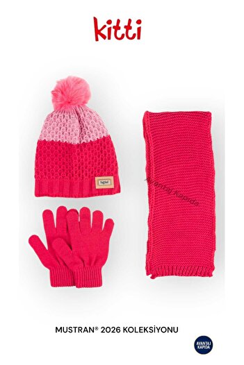 Mustran Kitti 9–15 Years Old Children's Beret Scarf Gloves 3-Piece Winter Set |   Polar Fleece Lined Knitwear Knit |   New Season 2026