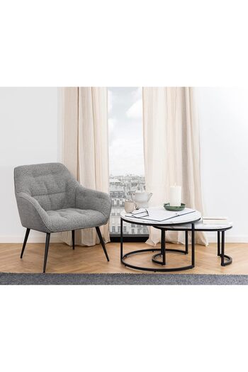 Türkiye Coffee Table Set of 2 for Living Room, Living Room Tables in White Marble Look with Black Metal Fram