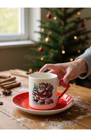 LADİJİTAL BASKI ÇÖZÜMLERİ Red Single Christmas Turkish Coffee Cup Santa Claus