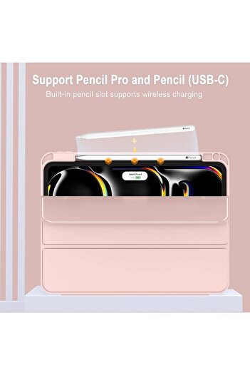 Generic iPad Pro 13 Inch Case M4 (2024, 7th Gen) with Pencil Holder - Rose Pink