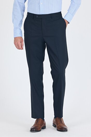 İmza Navy Blue Flexible Comfort Fit Classic Trousers with Side Pockets 1003250005