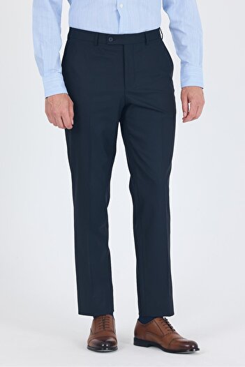 İmza Navy Blue Flexible Comfort Fit Classic Trousers with Side Pockets 1003250005