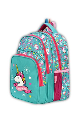KY Girl's Primary School Orthopedic Unicorn 2-Piece Bag Set with 3 Compartments, Water Bottle and Lunch Box