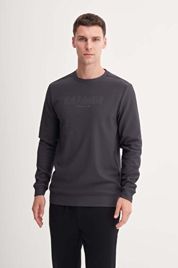 Cazador Printed Single Jersey Fabric Men's Anthracite Sweatshirt Caz 53300