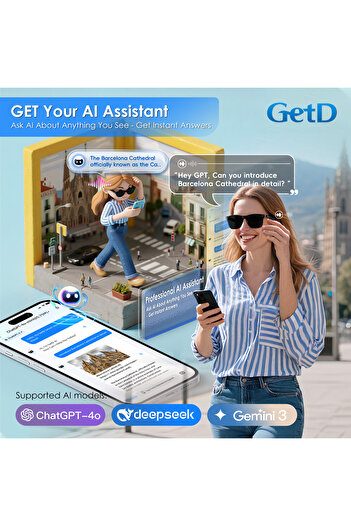 Get D GETD Akıllı Gözlük – Çeviri, Müzik ve Arama Özellikli Bluetooth Gözlük