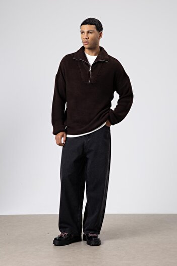 VAMOSCLO Half Zipper Knitwear Sweater Light Brown