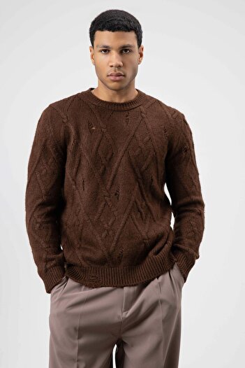 VAMOSCLO Oversize Patterned Knitwear Sweater Brown