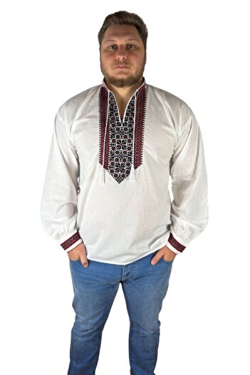 rody's forever Men’s traditional Romanian shirt CPB3 white/red size S