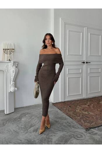 ollo fashion MADONNA YAKA TRİKO ELBİSE RENK SEÇENEĞİYLE