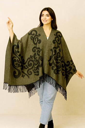 ALDAİR Women's winter double-sided poncho shoulder 140x140