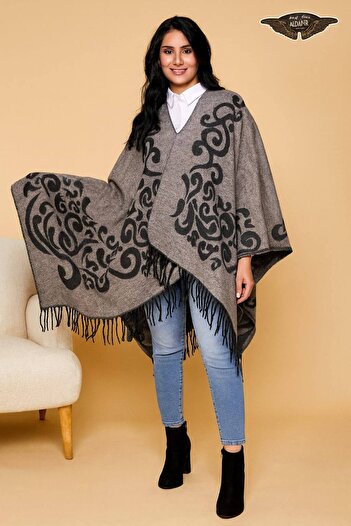 ALDAİR Women's winter double-sided poncho shoulder 140x140