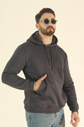 INFLUYENTE Men's Winter 3-Thread Side Pocket Puff Fabric Sweatshirt - Regular Fleece-Lined Hoodie