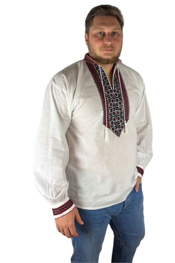 rody's forever Men’s traditional Romanian shirt CPB3 white/red size S