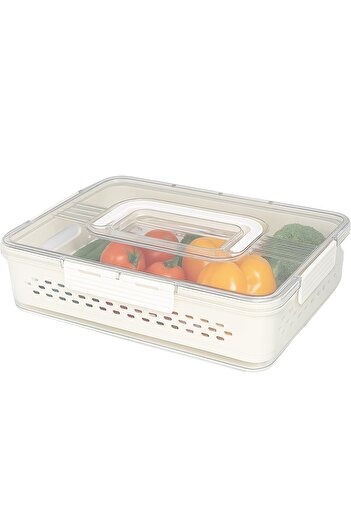 PUFO Cutie alimentară multifuncțională cu capac etanș, 2 compartimente detașabile pentru sită, pentru fructe, legume, alimente