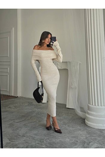 ollo fashion MADONNA YAKA TRİKO ELBİSE RENK SEÇENEĞİYLE