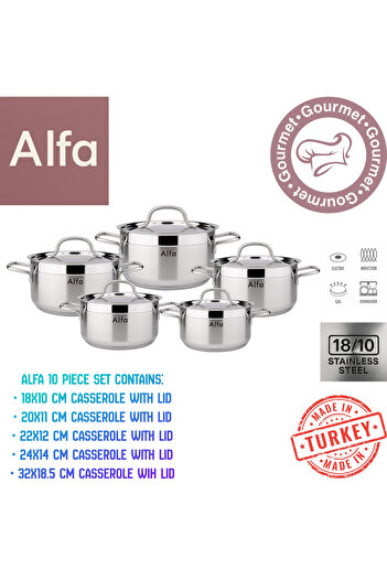 Alfa 10-Piece Stainless Steel Cookware Set with Lids – Premium Durable Casserole Pots