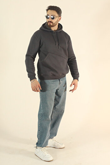 INFLUYENTE Men's Basic Winter Soft Textured Sweatshirt - Regular Custom Pocket Hoodie