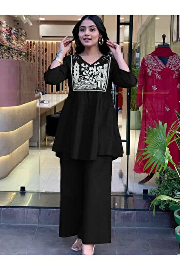 MYSMAR Black Cotton Co-ord Set - HRT2980 | Black