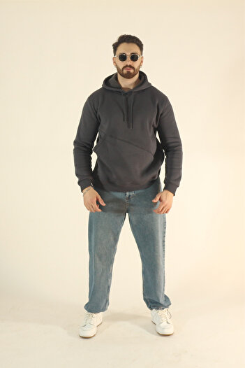 INFLUYENTE Men's Winter 3-Thread Side Pocket Puff Fabric Sweatshirt - Regular Fleece-Lined Hoodie