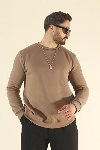 INFLUYENTE Men's Winter 3-Thread Soft Filled Sweatshirt - Regular Crew Neck