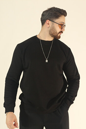 INFLUYENTE Men's Basic Winter Fleece-Lined Sweatshirt - Regular Crew Neck