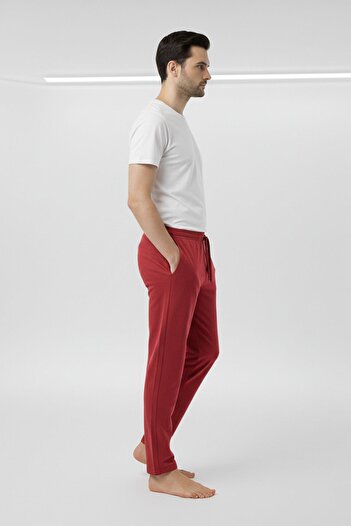 cotonhause Men's Combed Cotton Single Bottom Red |   100% Cotton Relaxed Fit Home Wear Pajama Bottoms C1T0N2705