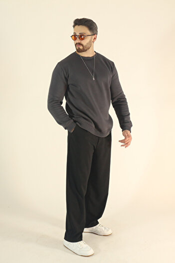INFLUYENTE Men's Basic Winter Fleece-Lined Sweatshirt - Regular Crew Neck