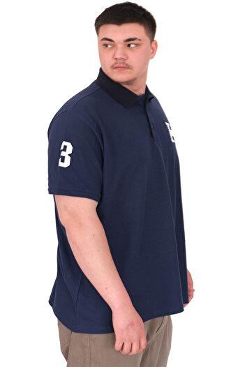 ModeXL Fashion XL Large Size Men's T-Shirt Polo Neck H Brouded U25312 Indigo