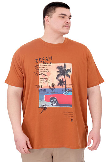 ModeXL Ανδρικό μπλουζάκι με στάμπα Mode XL Plus Size Palm Dream U25026 Cinnamon