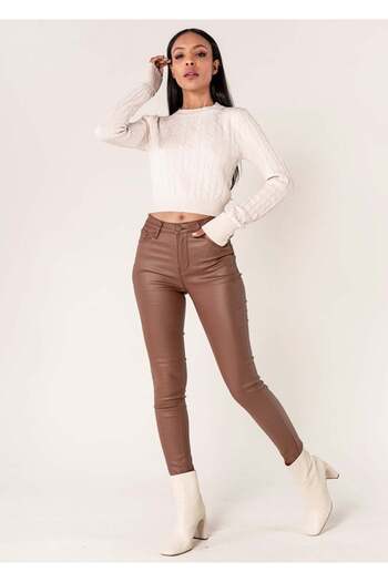 Nina Carter Skinny pants made of -leather Matt brown LC001-2 M9