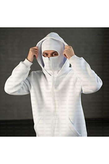 Flaubert Unisex Snow Masked Ninja Sweatshirt Cardigan 3-Ply Thick Oversize