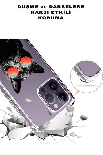 PrintiFy Cat 3 Printed Corner Protection Anti-Shock Transparent Case Compatible with Apple iPhone 16 Plus