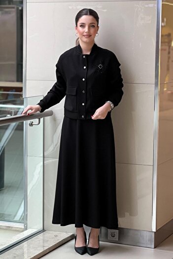 Nuss Star Beaded Snap Fastener Jacket Skirt Set