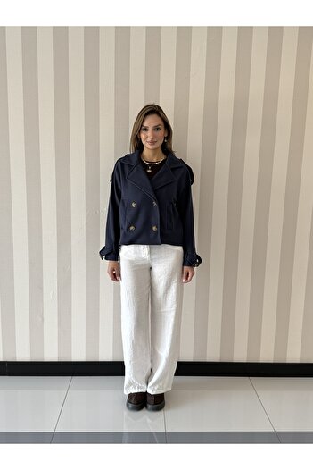 ELSEBUTİKTR Short Oversize Cashmere Double-Breasted Coat Jacket Women's Coat