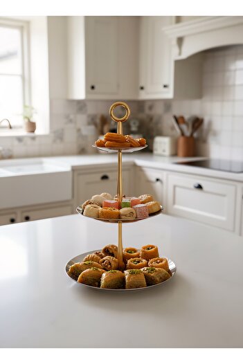aljahwari Luxury Polished Stainless Steel 3-Tier Serving Stand