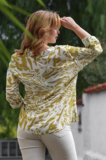 Chiccy Lemon Mildew Color Dominant Collar Buttoned Long Sleeve Patterned Woven Shirt 70 58
