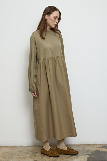 QANU Drawstring Sweat Dress Khaki