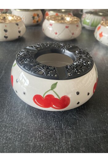 RGS HOMELİFE Handmade Ashtray with Flower and Fruit Patterns with Lid, Decorative Gift Presentation Tray