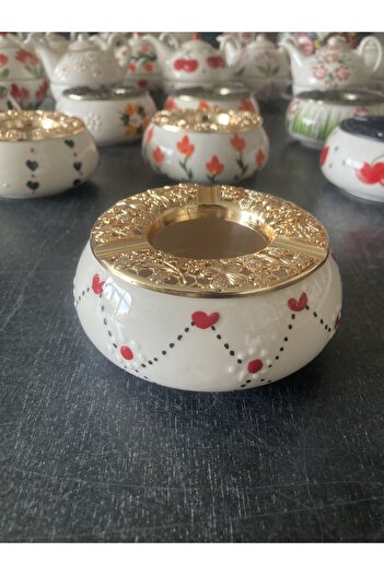 RGS HOMELİFE Handmade Ashtray with Flower and Fruit Patterns with Lid, Decorative Gift Presentation Tray