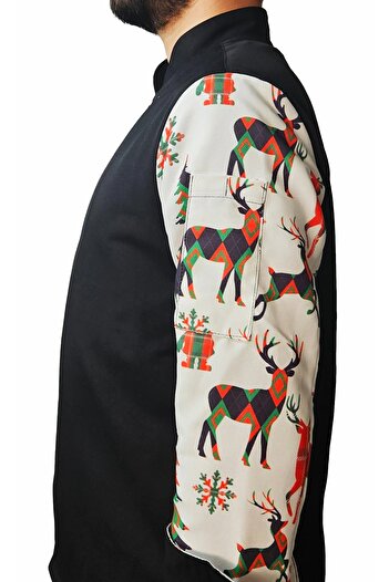 Ant Rotagrup Üniforma ve İş Elbiseleri Chef Jacket Patterned Unisex Snap Fastener Long Sleeve Chef Cook Kitchen Deer Patterned