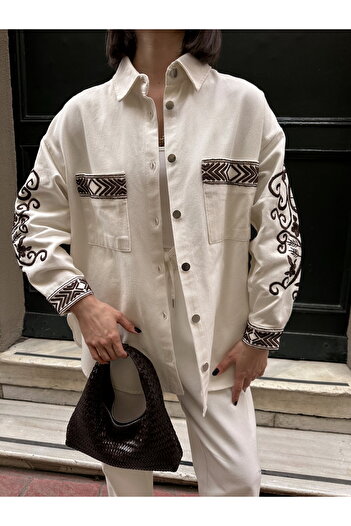 MİA NOURA Women's Pockets, Sleeves and Back Are Embroidered