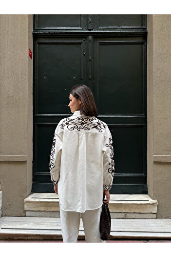 MİA NOURA Women's Pockets, Sleeves and Back Are Embroidered