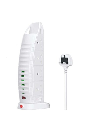powermax 14-in-1 Power Tower - 8 AC Outlets & 6 USB Ports, 5M Cord, 3250W/13A, UK Plug