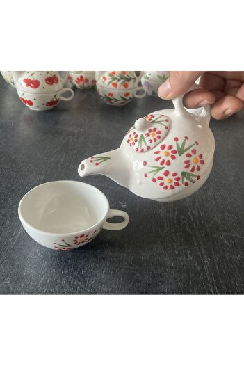 RGS HOMELİFE Single Person Flower and Fruit Pattern Ceramic Teapot Mug Set Gift Decorative Domestic Production