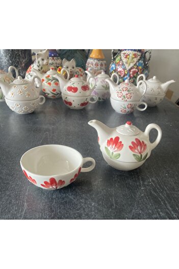 RGS HOMELİFE Single Person Flower and Fruit Pattern Ceramic Teapot Mug Set Gift Decorative Domestic Production