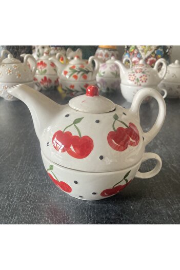 RGS HOMELİFE Single Person Flower and Fruit Pattern Ceramic Teapot Mug Set Gift Decorative Domestic Production