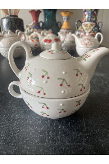 RGS HOMELİFE Single Person Flower and Fruit Pattern Ceramic Teapot Mug Set Gift Decorative Domestic Production
