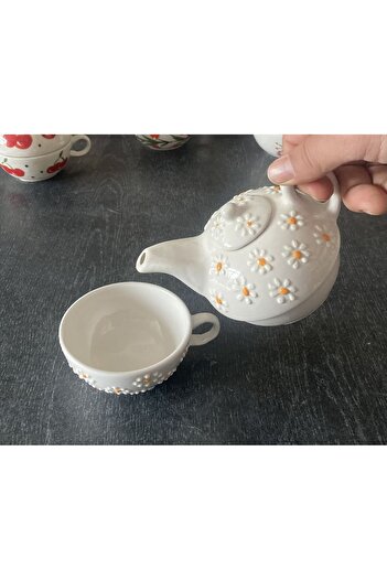 RGS HOMELİFE Single Person Flower and Fruit Pattern Ceramic Teapot Mug Set Gift Decorative Domestic Production